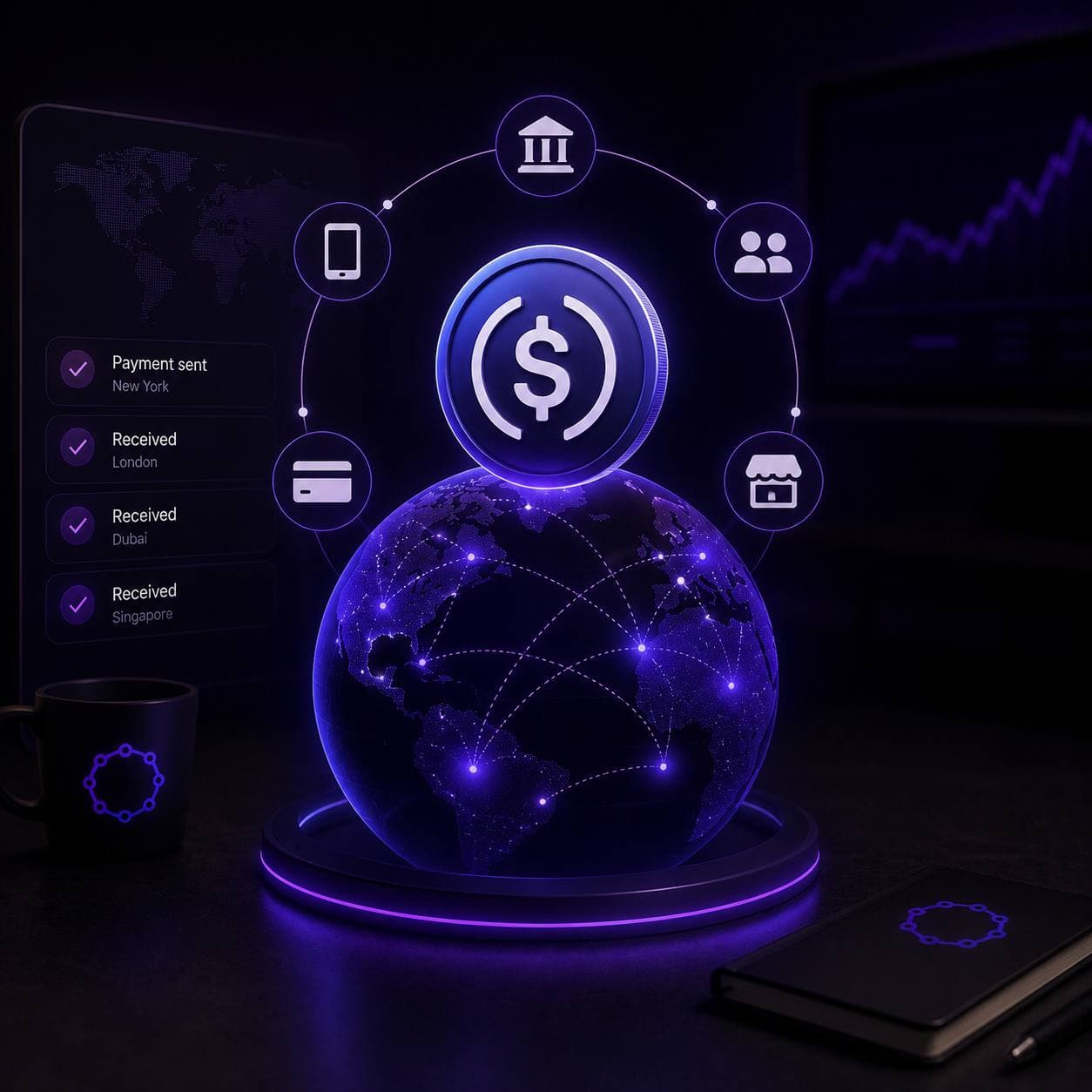 Clinks product showcase with global crypto payment activity
